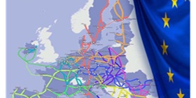Trans-Europees Transportnetwerk (TEN-T) op de kaart en de vlag van Europa