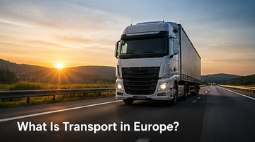 Europees transportsysteem vrachtwagens treinen schepen en vliegtuigen die goederen verplaatsen door Europa logistiek netwerk