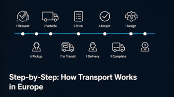 Logistiek proces stap voor stap transportworkflow ophalen leveren tracking chauffeur routeplanning Europa