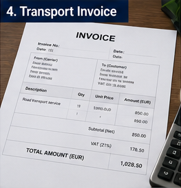 Transportfactuur met btw en uitsplitsing van vrachtkosten voor logistieke diensten