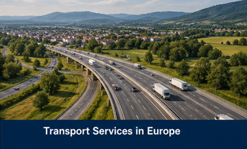 Europees transportnetwerk met vrachtwagens, snelwegen en grensoverschrijdende logistieke verbindingen