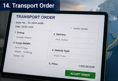 Digitale transportopdracht met zendingsdetails, route en voertuigtoewijzing in logistiek platform