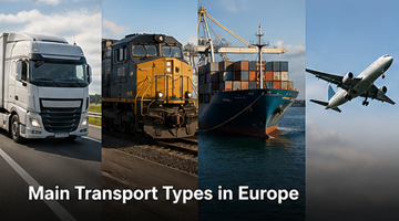 Verschillende transporttypes Europa vrachtwagen bestelwagen containerschip goederentrein logistieke vergelijking