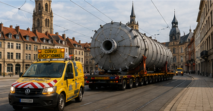 Transport van buitenmaatse lading door smalle straten in Europese steden