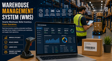 Dashboard van een warehouse management system dat logistieke voorraad en magazijnactiviteiten aanstuurt