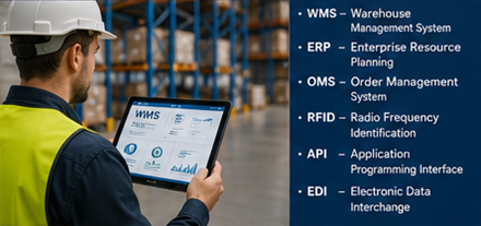 Magazijnmedewerker die warehouse management software gebruikt met barcodescanning en voorraadtracking