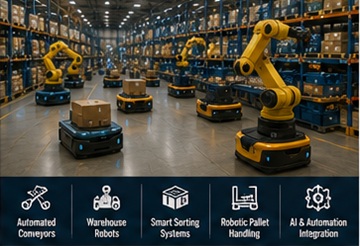 Geautomatiseerde magazijnrobots gekoppeld aan warehouse management system software