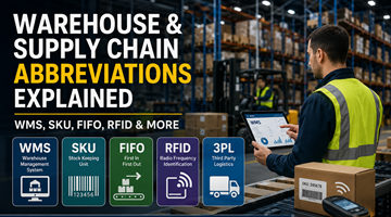 Moderne magazijnlogistieke operaties met voorraadbeheersystemen, heftrucks, barcodescanning en supplychaintechnologie