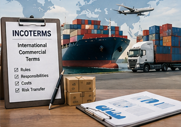 Internationale handelsoperaties met zeecontainers, transportdocumenten en wereldwijde logistieke coördinatie