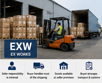 Afhalen van goederen in een magazijn en internationale transportactiviteiten onder EXW-voorwaarden