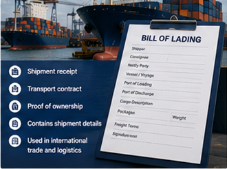 Bill of Lading-vervoersdocument met cargocontainers en logistieke operaties