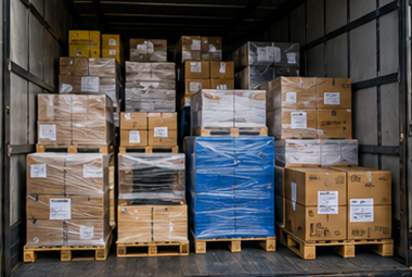 Groupagevervoer met gedeelde vrachtwagens, gemengde ladingpallets en Europese logistieke distributie
