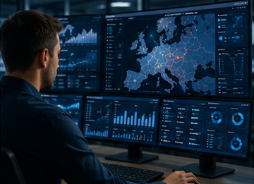 Logistiek medewerker die zendingtracking en transportzichtbaarheidssystemen in Europa monitort