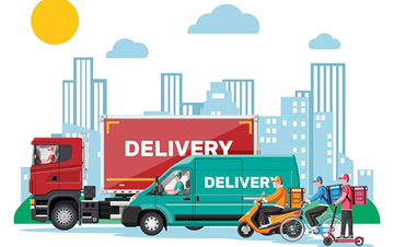 Wegtransport voor regionale levering met bestelwagens en vrachtwagens in stedelijke logistiek